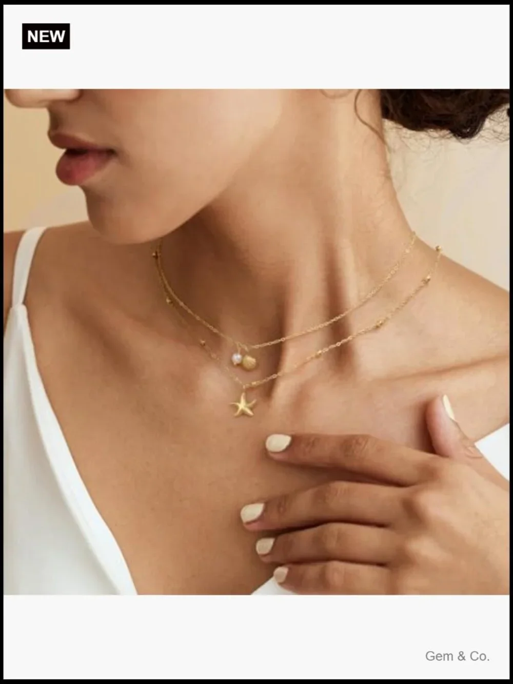 Layered Seashell Starfish Pearl Beach Charm Necklace Set